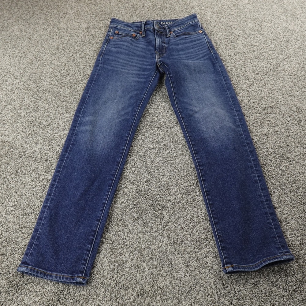 American Eagle Jeans Mens 26X28 Dark Blue Denim Pants Slim Straight Stretch Flex